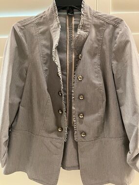 Women's Gray Ruffled Military-Style Jacket